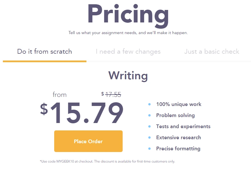 AssignmentGeek pricing